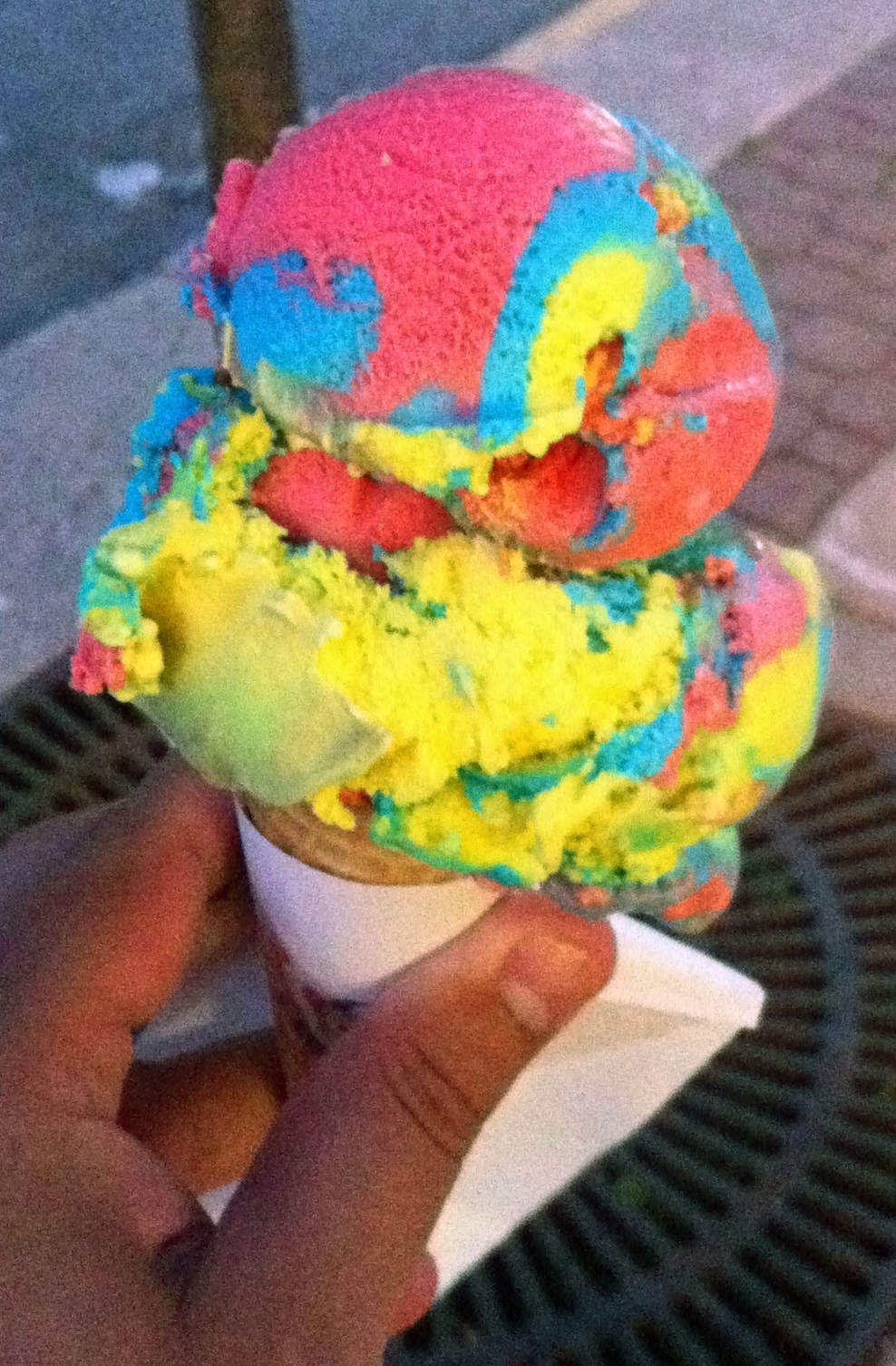 Colourful scoop ice cream cone